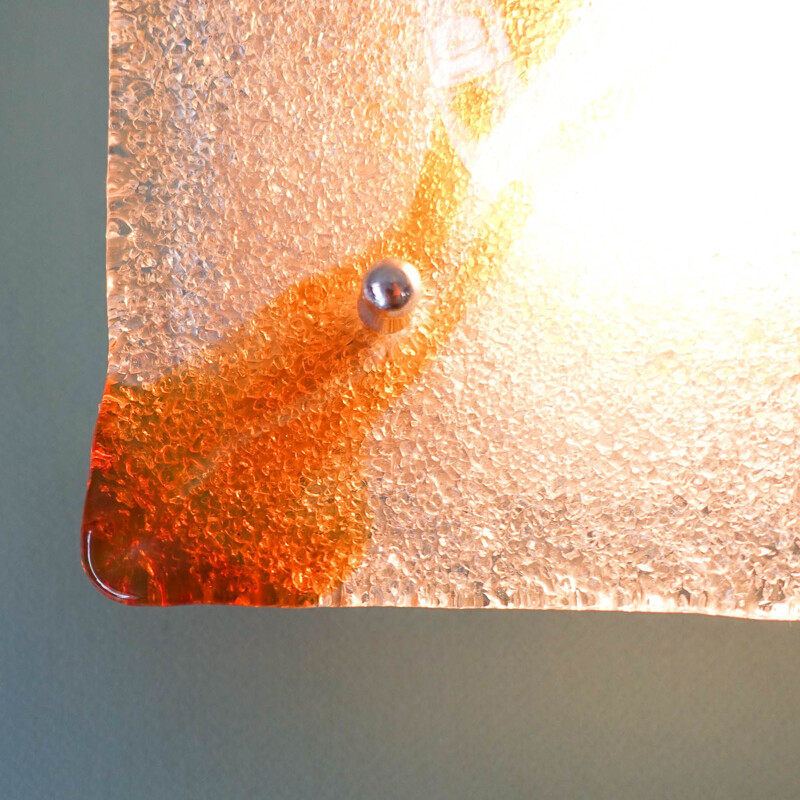Lampada da parete italiana vintage in acciaio e vetro di Toni Zuccheri per Mazzega, 1960