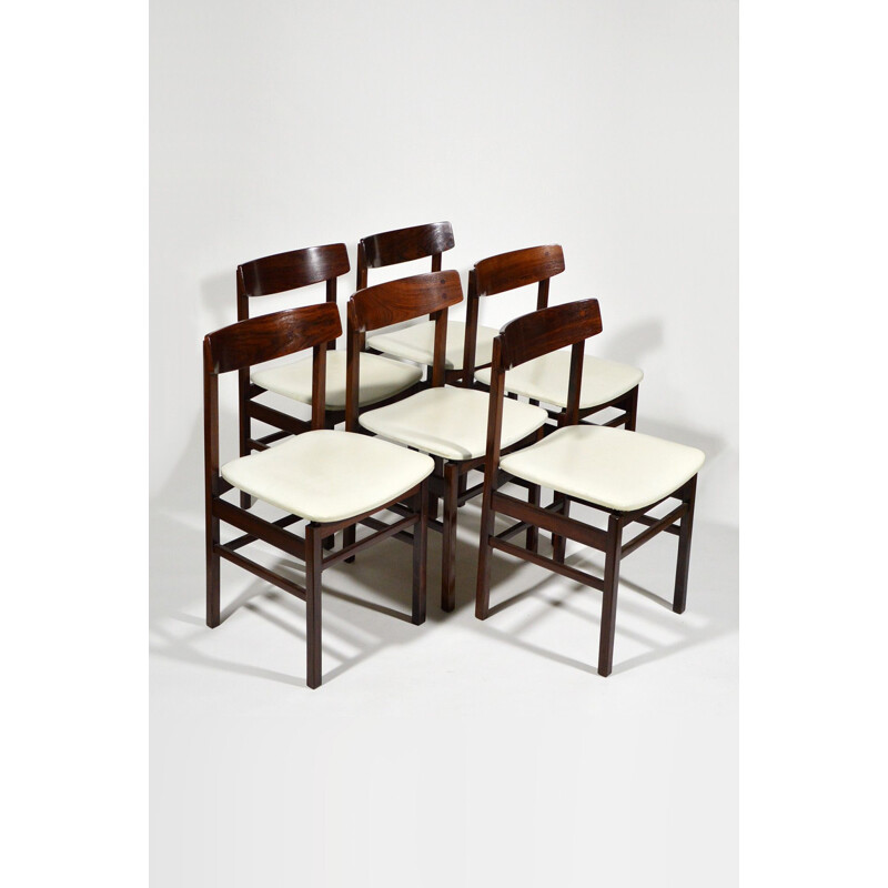 Set of 6 vintage chairs in rosewood and leatherette, Italy 1960