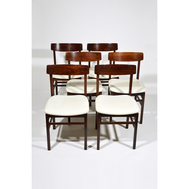 Conjunto de 6 cadeiras vintage de pau-rosa e pele, Itália 1960