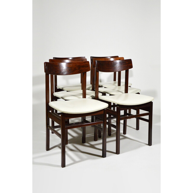 Set of 6 vintage chairs in rosewood and leatherette, Italy 1960