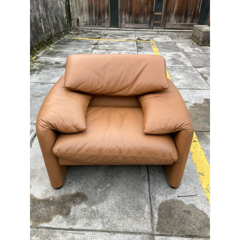 Conjunto de sala Vintage em pele de conhaque por Vico Magistretti para Cassina, 1970