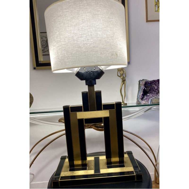 Lampe vintage noire et dorée, 1970