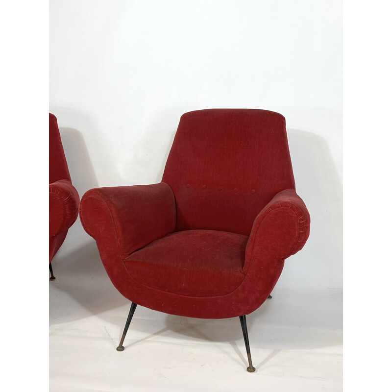 Mid-century pair of red armchairs by Gigi Radice for Minotti, Italy 1950s