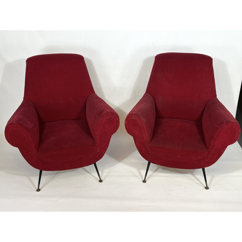 Paire de fauteuils vintage rouges par Gigi Radice pour Minotti, Italie 1950