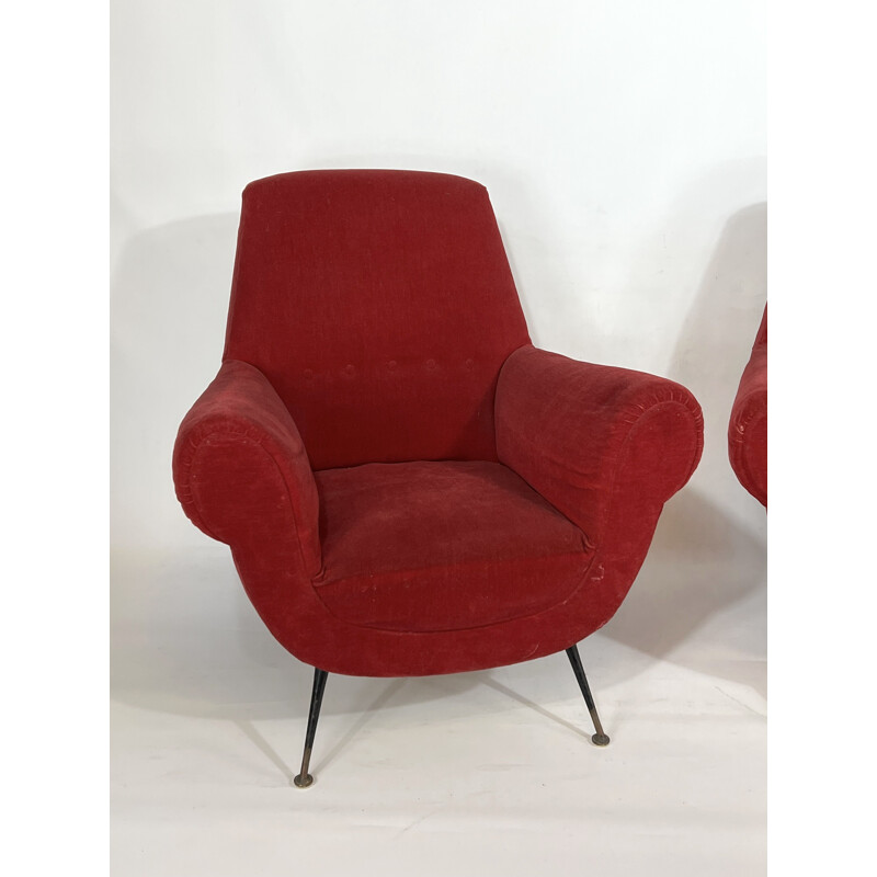 Mid-century pair of red armchairs by Gigi Radice for Minotti, Italy 1950s