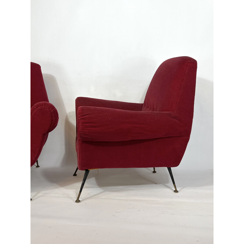 Paire de fauteuils vintage rouges par Gigi Radice pour Minotti, Italie 1950