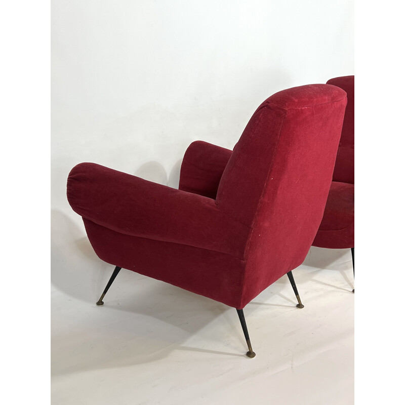 Paire de fauteuils vintage rouges par Gigi Radice pour Minotti, Italie 1950