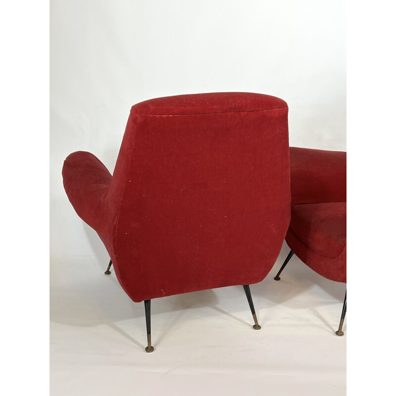 Paire de fauteuils vintage rouges par Gigi Radice pour Minotti, Italie 1950