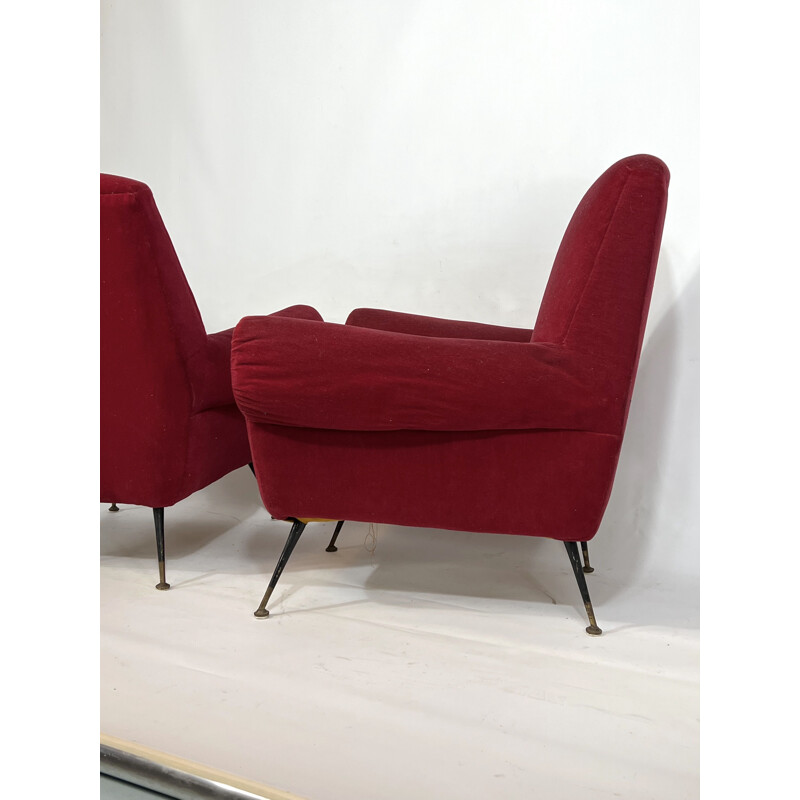 Paire de fauteuils vintage rouges par Gigi Radice pour Minotti, Italie 1950