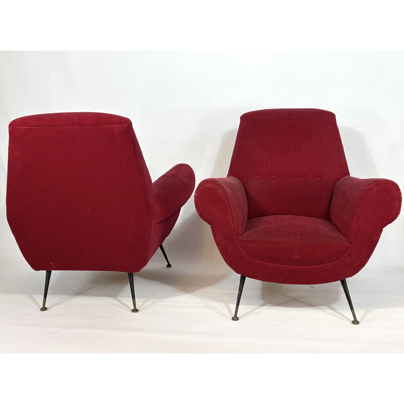 Paire de fauteuils vintage rouges par Gigi Radice pour Minotti, Italie 1950