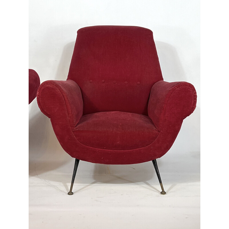 Mid-century pair of red armchairs by Gigi Radice for Minotti, Italy 1950s