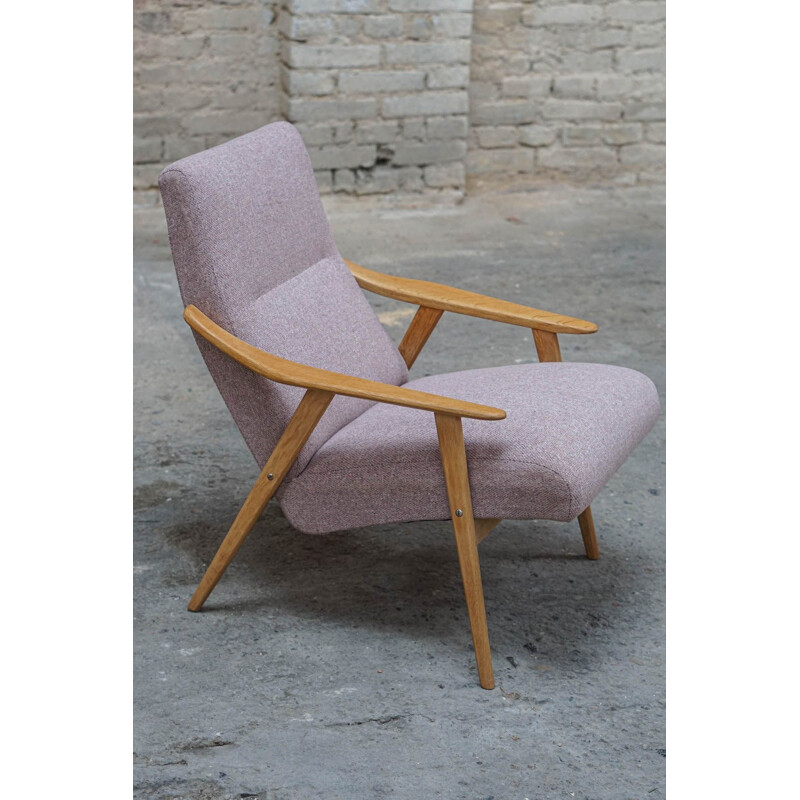 Vintage oak wood and fabric armchair, 1960s