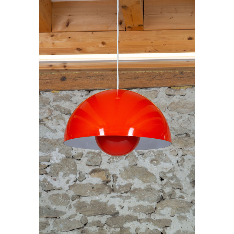 Vintage red lacquered metal pendant lamp by Verner Panton for Louis Poulsen, 1970
