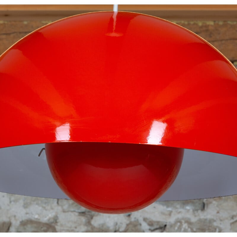 Vintage red lacquered metal pendant lamp by Verner Panton for Louis Poulsen, 1970