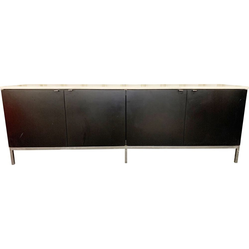 Vintage black sideboard with white marble top by Knoll, France 1960