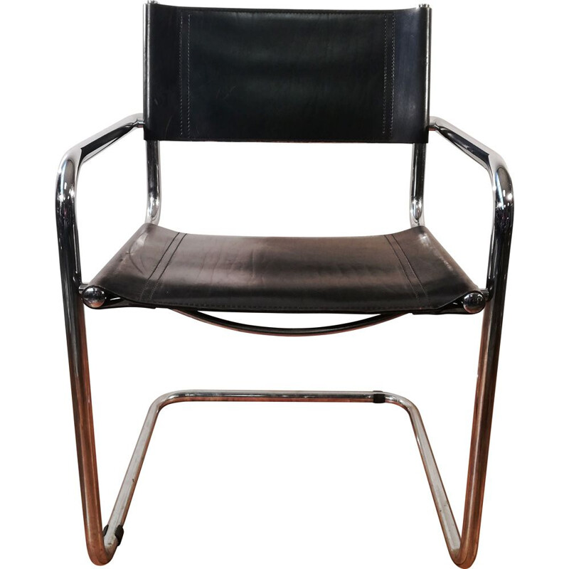 Sedia vintage B34 in pelle nera e struttura in alluminio di Marcel Breuer