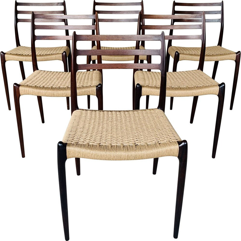 Set of 6 vintage rosewood chairs by Niels Moller for J L Møller Møbelfabrik, Denmark 1960