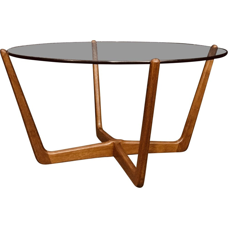 Tavolino vintage in teak massiccio e vetro di Lebus, 1960