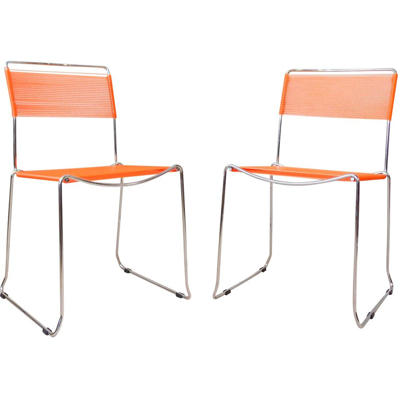 Pair of vintage orange Spaghetti chairs by Giandomenico Belotti for Alias, Italy 1980s