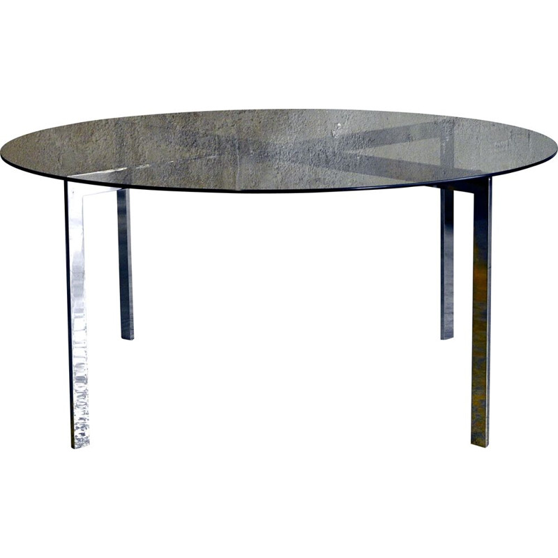 Table basse vintage ronde en verre fumé et métal, 1960