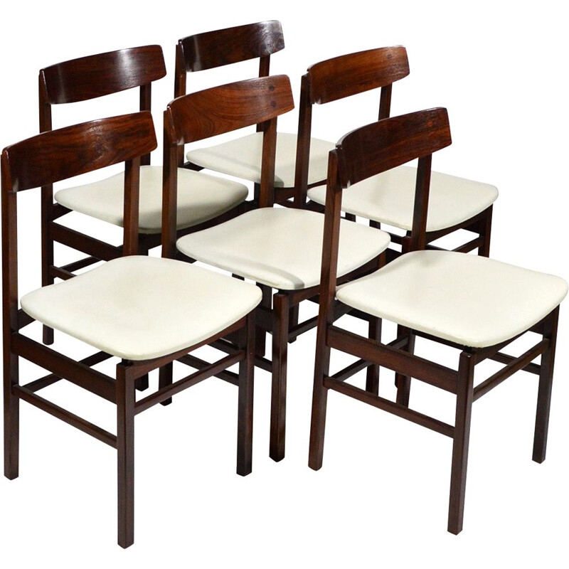 Ensemble de 6 chaises vintage en palissandre et similicuir, italie 1960