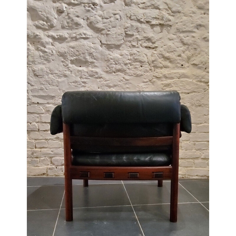 Vintage black leather armchair with ottoman by Sven Ellekaer for Coja, 1970