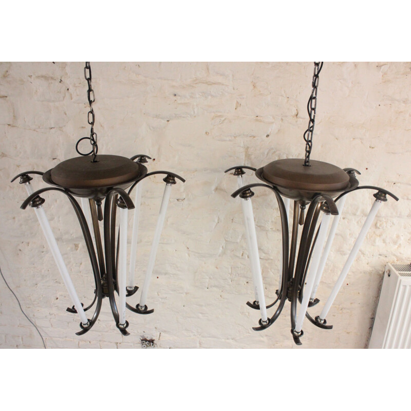 Pair of vintage brass chandeliers, 1950-1960