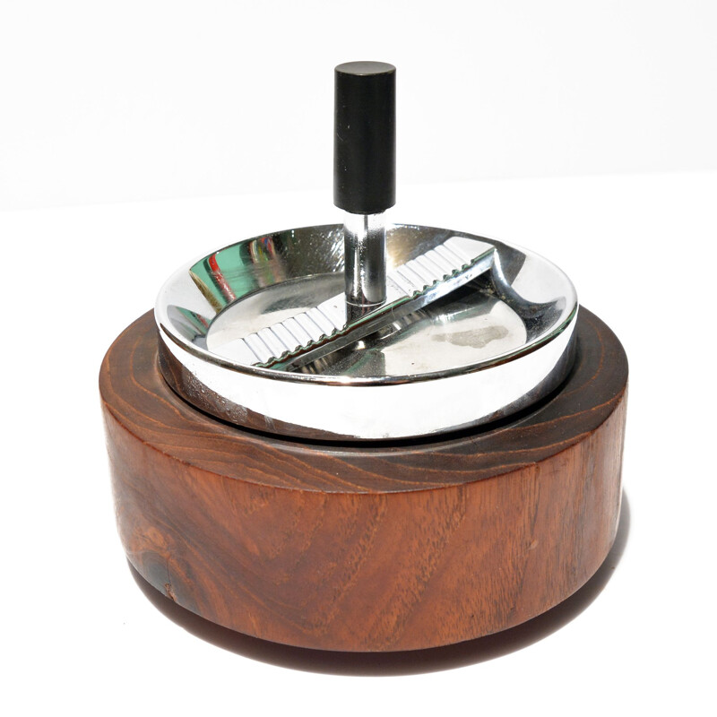 Teak vinatge rotary ashtray by Erhard & Söhne, Germany 1960s