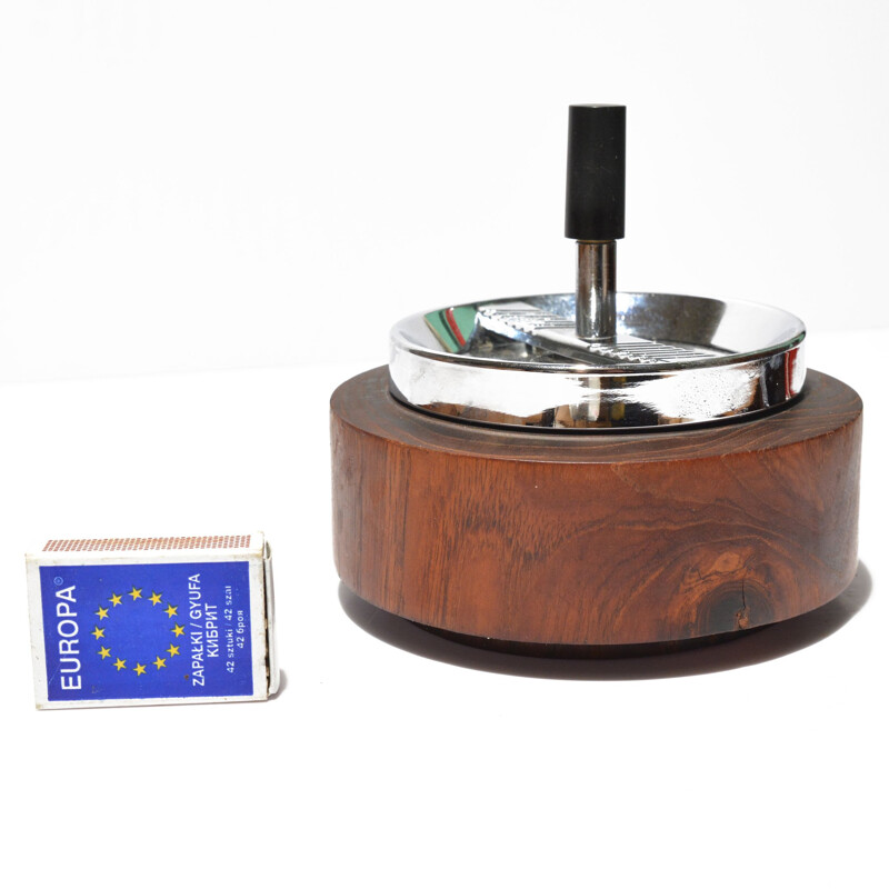 Teak vinatge rotary ashtray by Erhard & Söhne, Germany 1960s