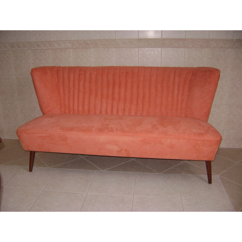 Vintage 2-Sitzer-Sofa, neu gepolstert in Samt, 1950