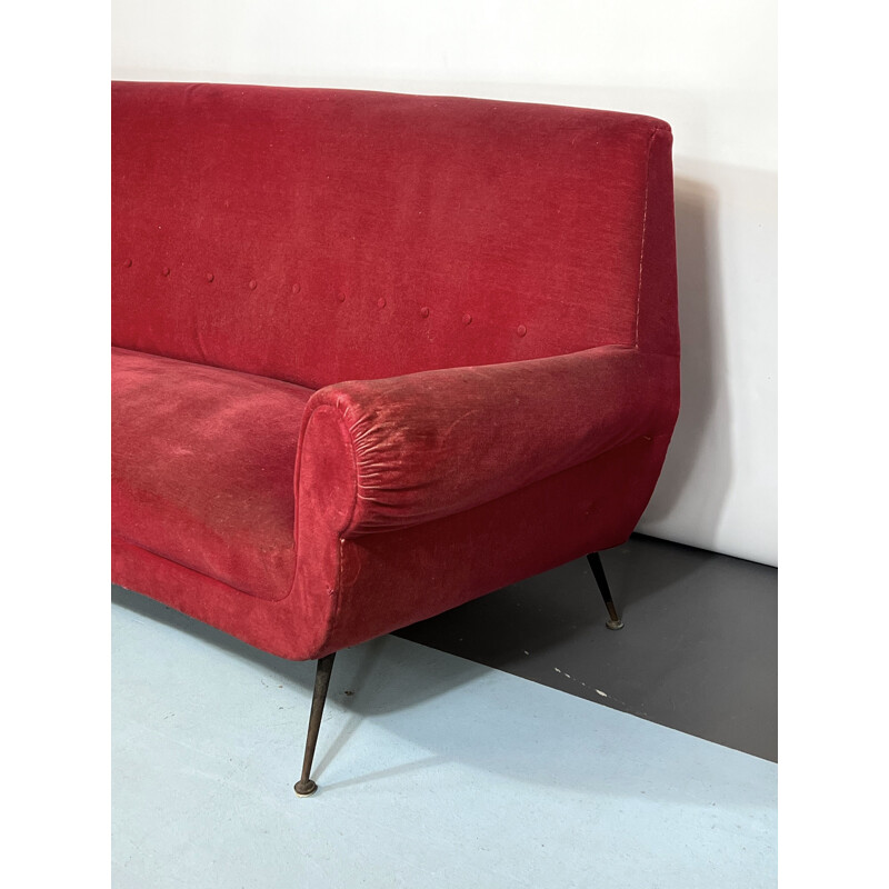 Vintage sofa in red velvet by Gigi Radice for Minotti, Italy 1950s