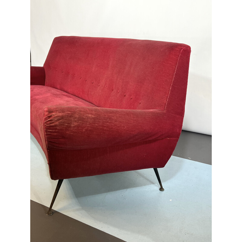 Vintage sofa in red velvet by Gigi Radice for Minotti, Italy 1950s