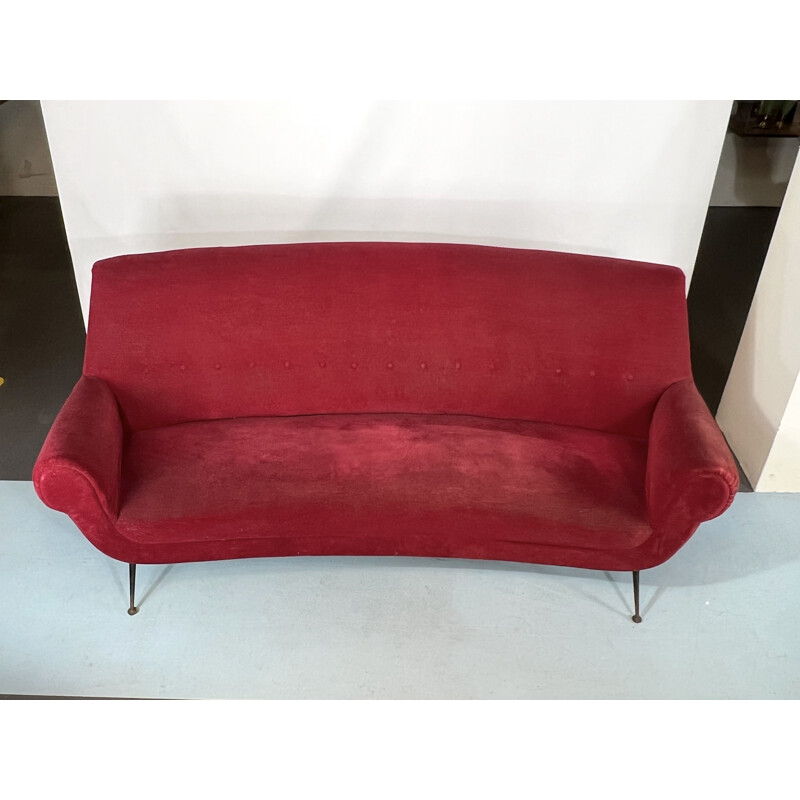 Vintage sofa in red velvet by Gigi Radice for Minotti, Italy 1950s