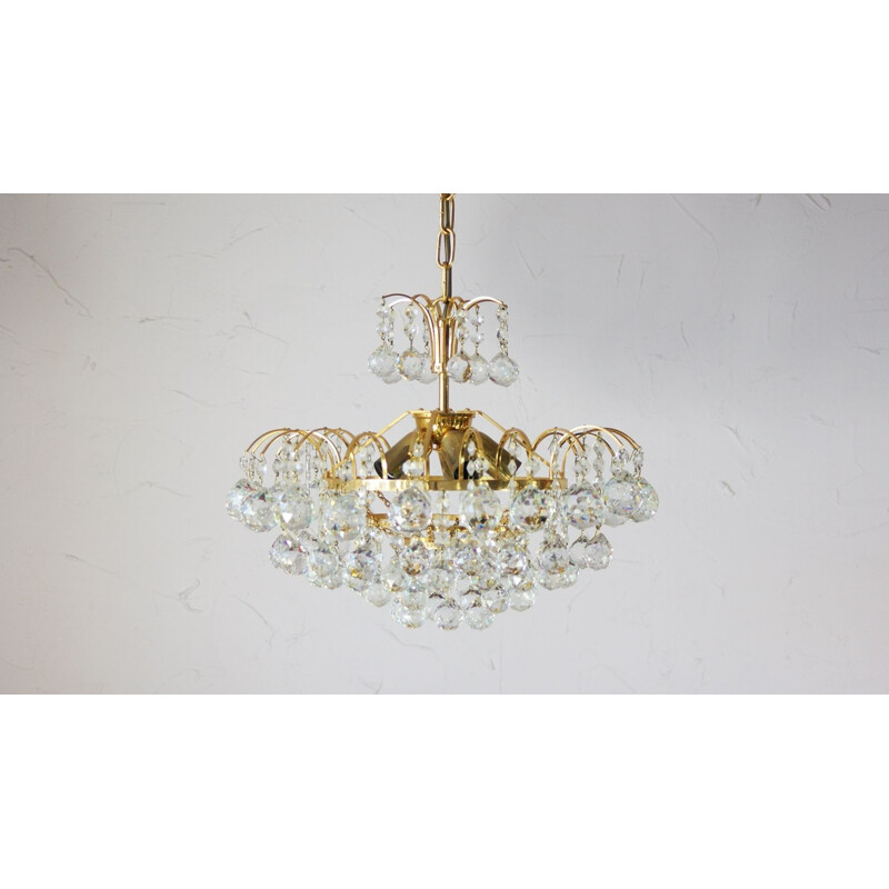 Vintage brass and crystal chandelier by Christoph Palme