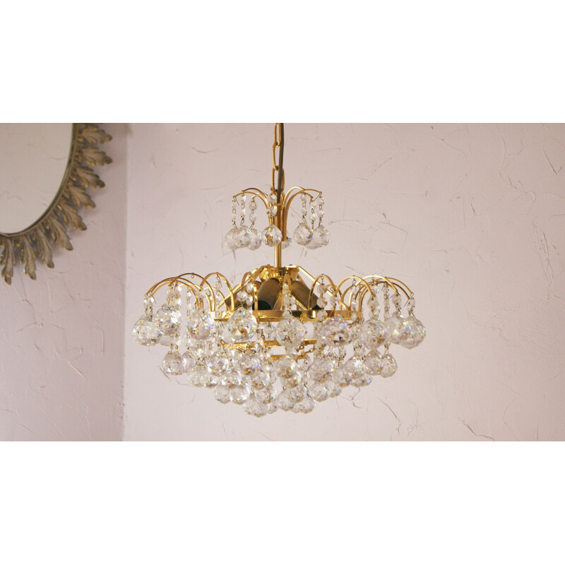 Vintage brass and crystal chandelier by Christoph Palme