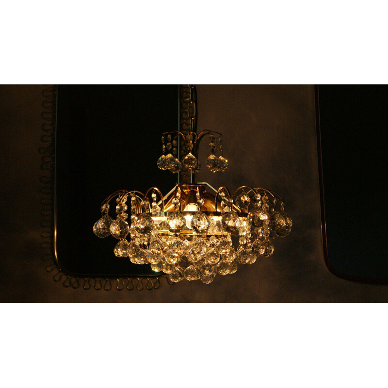 Lampadario vintage in ottone e cristallo di Christoph Palme