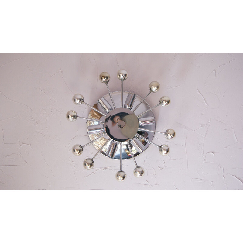 Vintage sputnik wall lamp in chrome and glass by Baum Leuchten