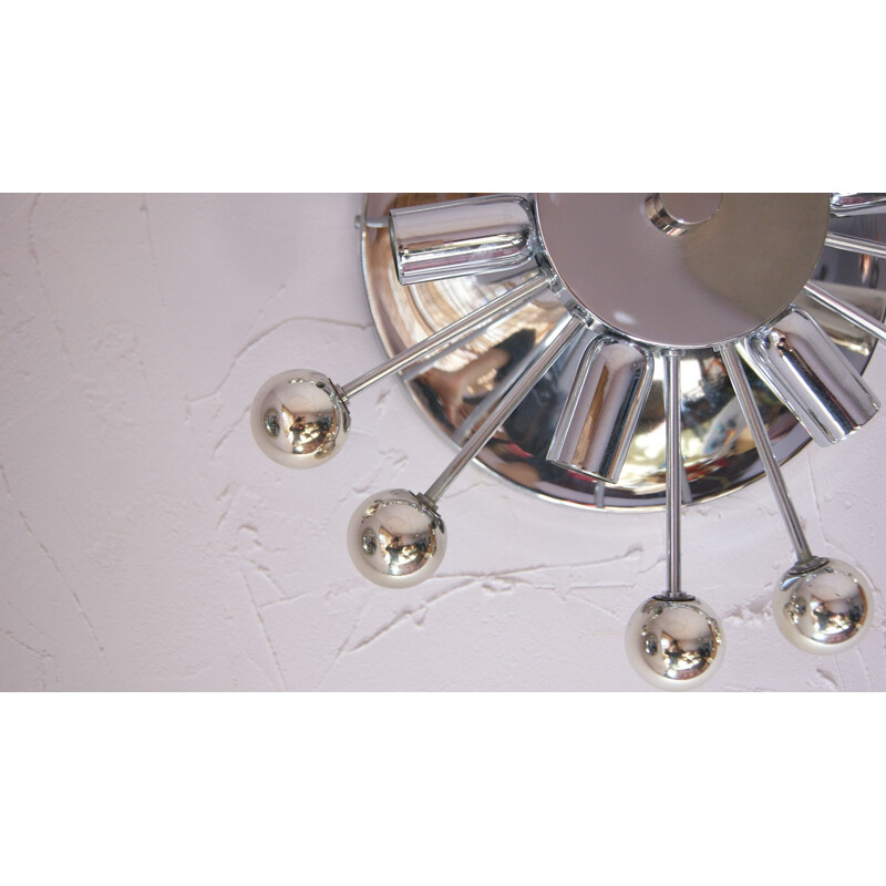 Vintage sputnik wall lamp in chrome and glass by Baum Leuchten