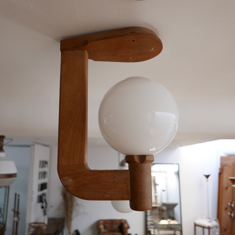 Vintage oak lamp by Guillerme and Chambron, France 1960