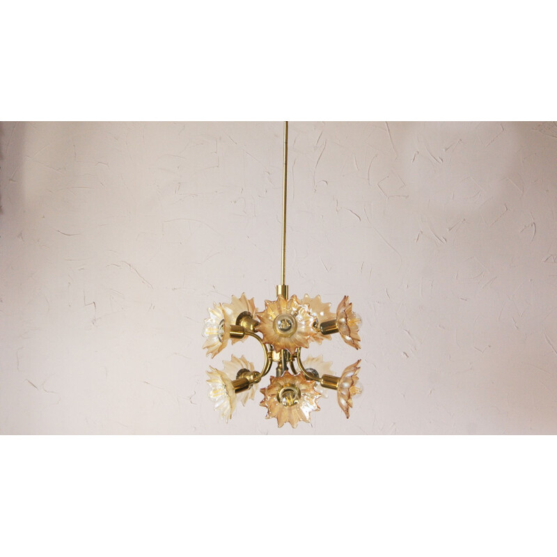 Vintage pendant lamp in brass and glass by Sische Leuchten