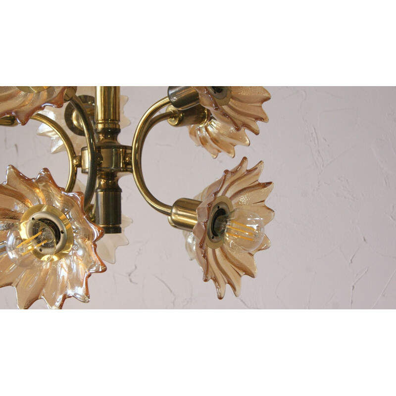 Vintage pendant lamp in brass and glass by Sische Leuchten