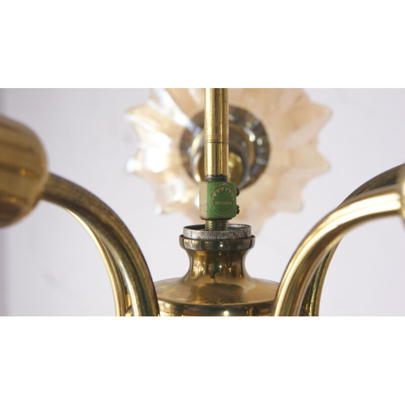 Vintage pendant lamp in brass and glass by Sische Leuchten