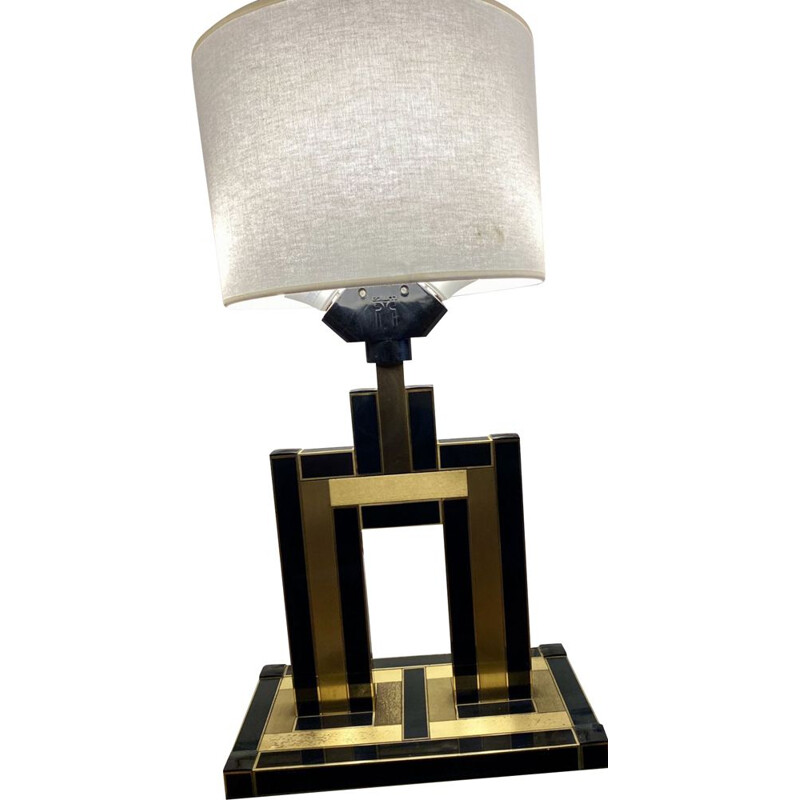 Lampe vintage noire et dorée, 1970