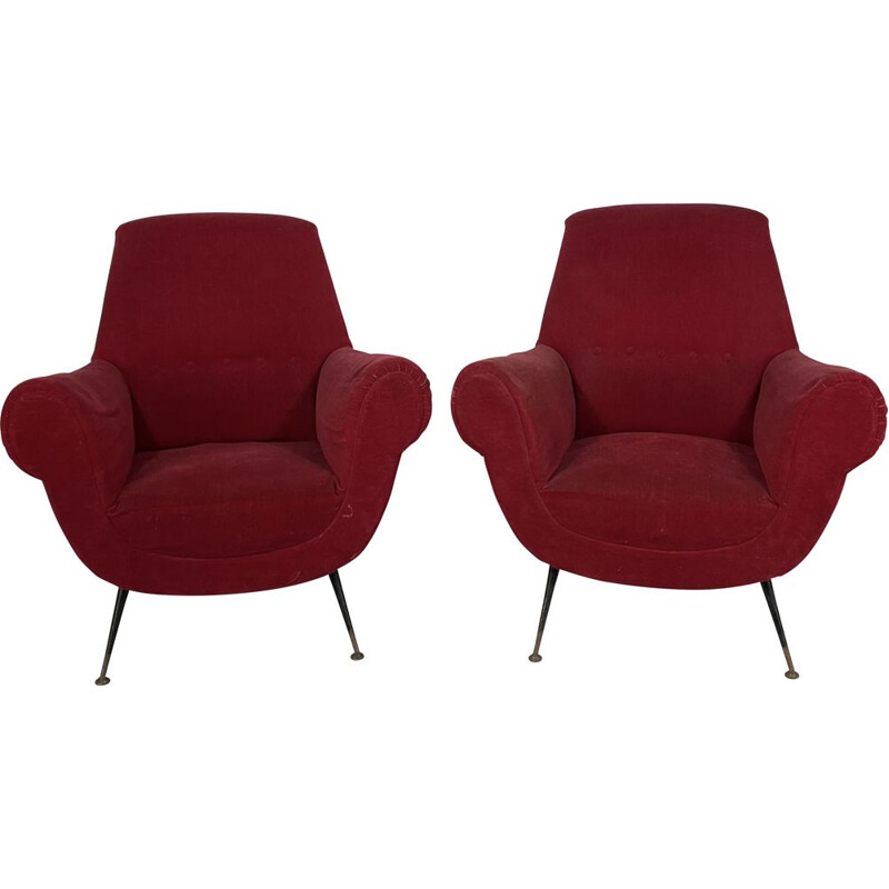 Mid-century pair of red armchairs by Gigi Radice for Minotti, Italy 1950s