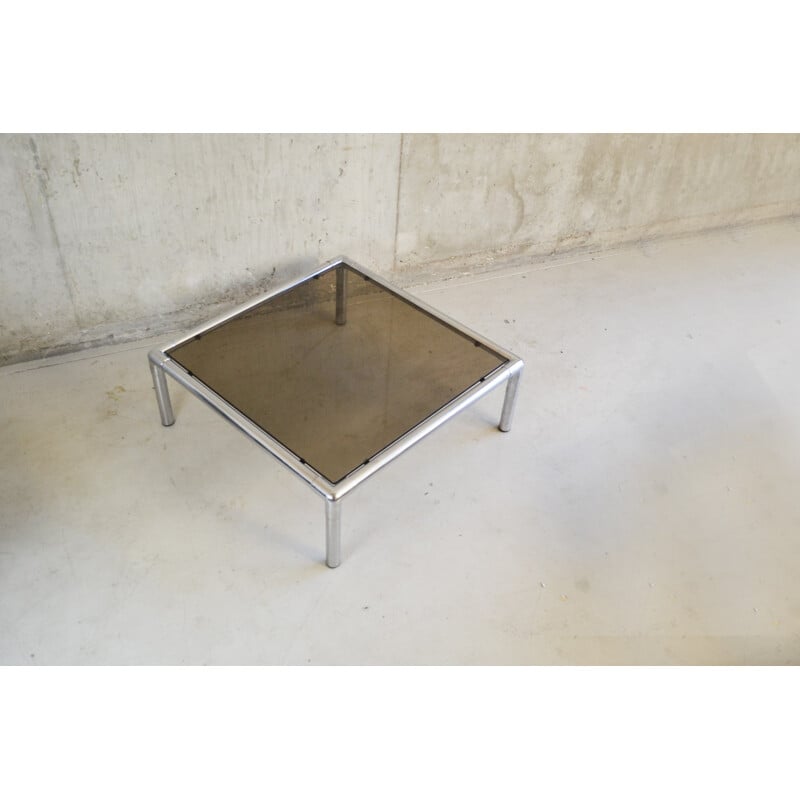 Mid century chrome and smoked glass square coffee table - 1970s