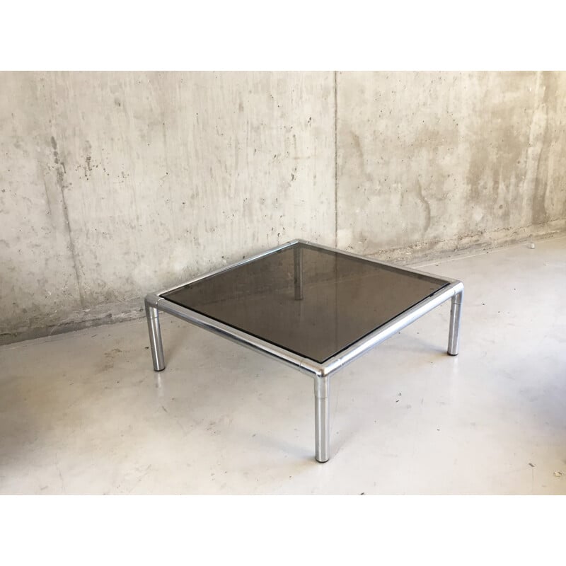 Mid century chrome and smoked glass square coffee table - 1970s