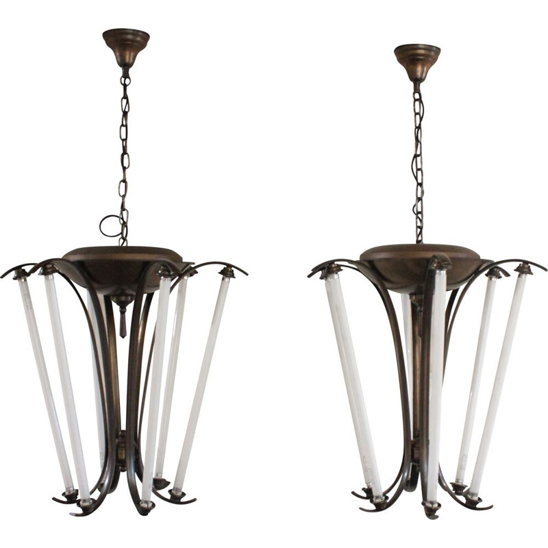 Pair of vintage brass chandeliers, 1950-1960