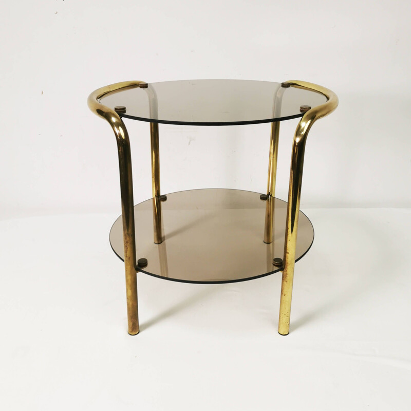 Round vintage Bauhaus side table in brass, Germany 1960