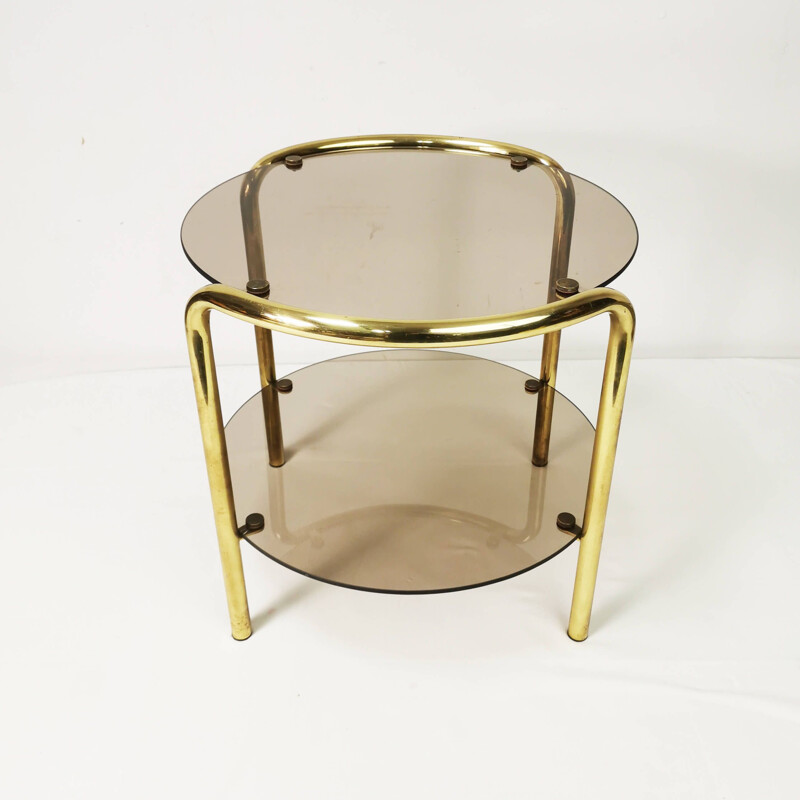 Round vintage Bauhaus side table in brass, Germany 1960