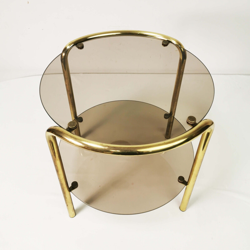 Round vintage Bauhaus side table in brass, Germany 1960